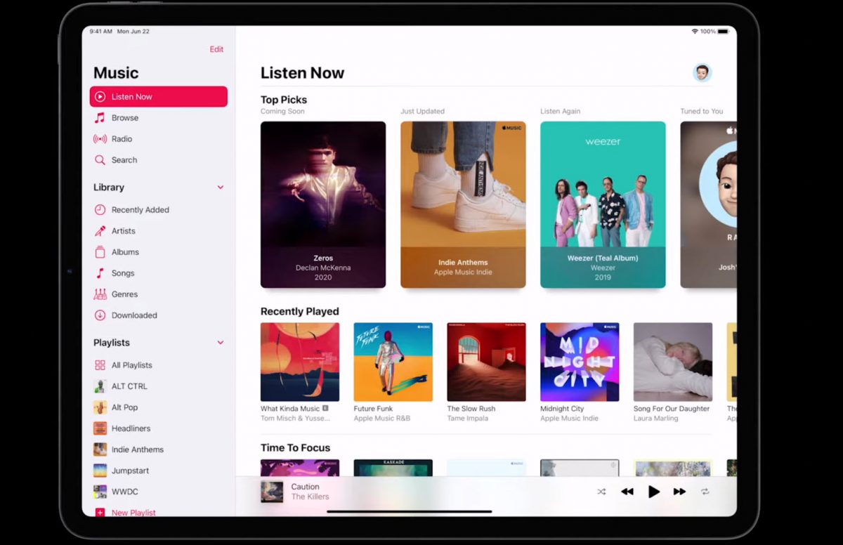 サイドバーが追加された、iPadOS 14のApple Music
